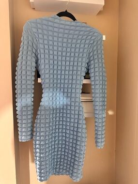 Light Blue Textured Long Sleeve Dress